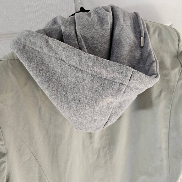 NWT Avec Les Filles Sage Green Hooded Double Breasted Trench Coat Size Medium - Picture 5 of 14